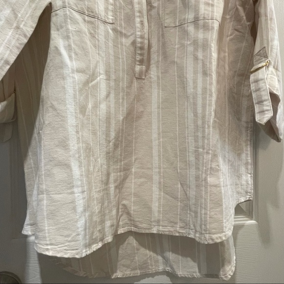 Large Nude & White Button Down Shirt Blouse - Picture 5 of 5